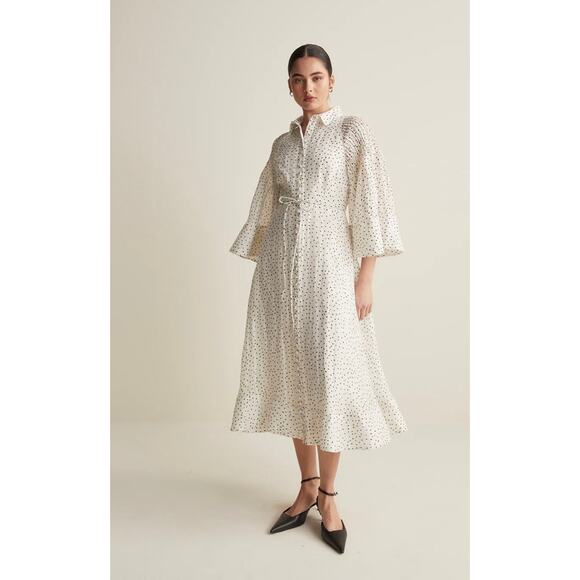 Tuckernuck Dresses & Skirts - Joslin Dottie Silk Linen Midi Shirt Dress Polka Dot NWT Size 12